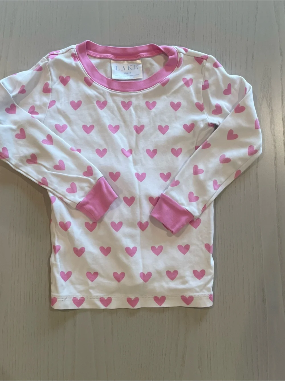 Lake Kids Long-Long Pima Cotton Pajama Set in Darling Pink Heart - Size 4